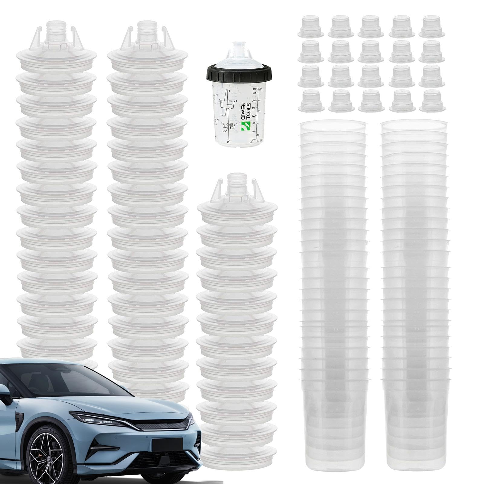 Autolack-Mischbecher,Automobil-Sprühbecher | Sichere Sprühfarbe mit klarer Skala - Lackierwerkzeuge und -ausrüstung, Spritzpistolen und Zubehör, inklusive System mit 20 Stopfen und 50 Becherdeckeln Autolack-Mischbecher,Automobil-Sprühbecher | Sichere Sprühfarbe mit klarer Skala - Lackierwerkzeuge und -ausrüstung, Spritzpistolen und Zubehör, inklusive System mit 20 Stopfen und 50 Becherdeckeln von Generisch