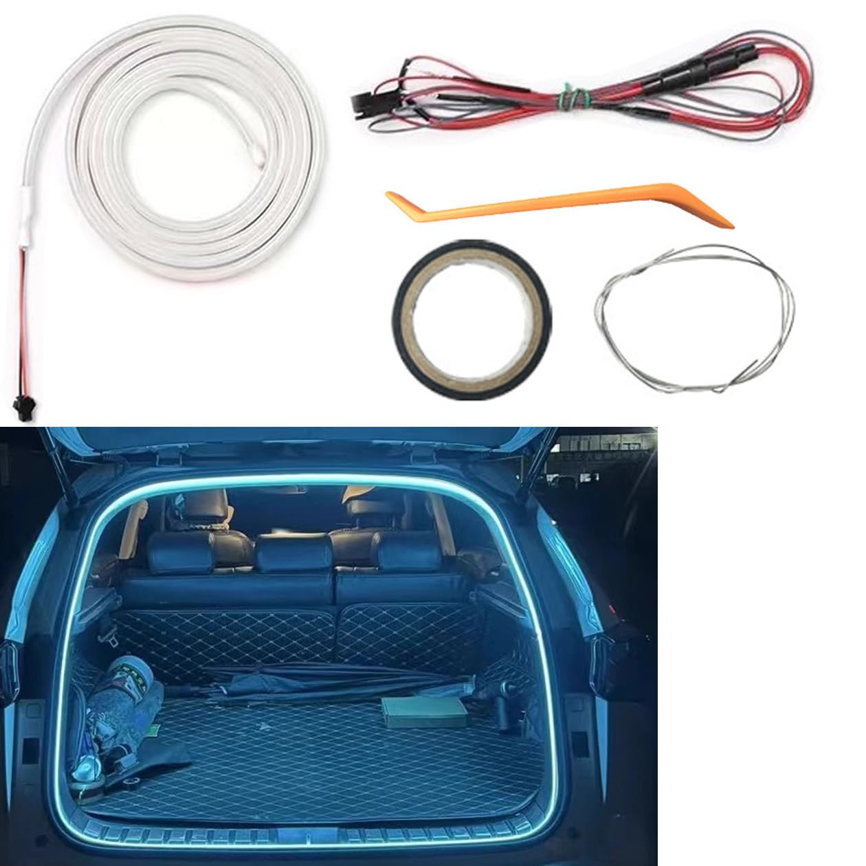 Automatischer Sensor Tail Box Strip,Dynamic Flowing Car Trunk Strip,4 Meters Strip Designed to Work with Nearly All Car Models (Blue) von Generisch