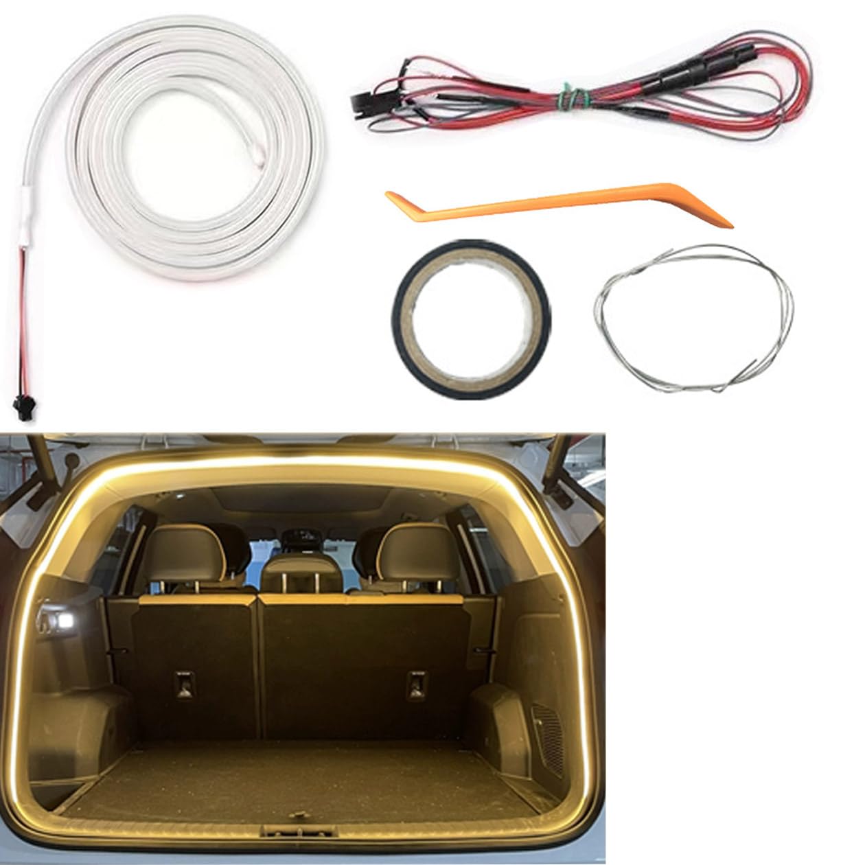 Automatischer Sensor Tail Box Strip,Dynamic Flowing Car Trunk Strip,4 Meters Strip Designed to Work with Nearly All Car Models (Yellow) von Generisch