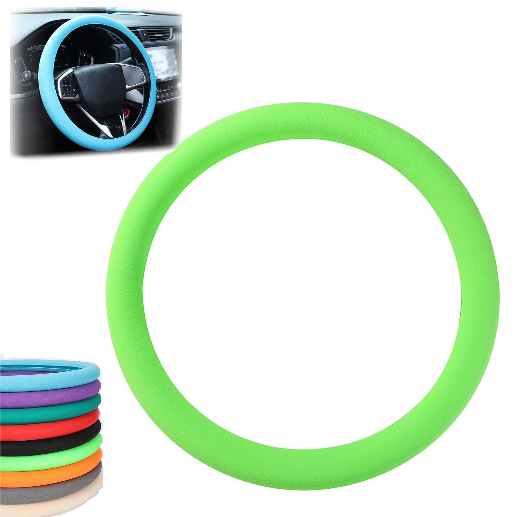 Car Steering Wheel Protective Cover, Cool Non-Slip Silicone Steering Wheel Protector, Non-Slip Steering Wheel Cover, Easy to Clean Steering Wheel Cover, Universal Fit for Most Cars (Luminous Green) von Generisch