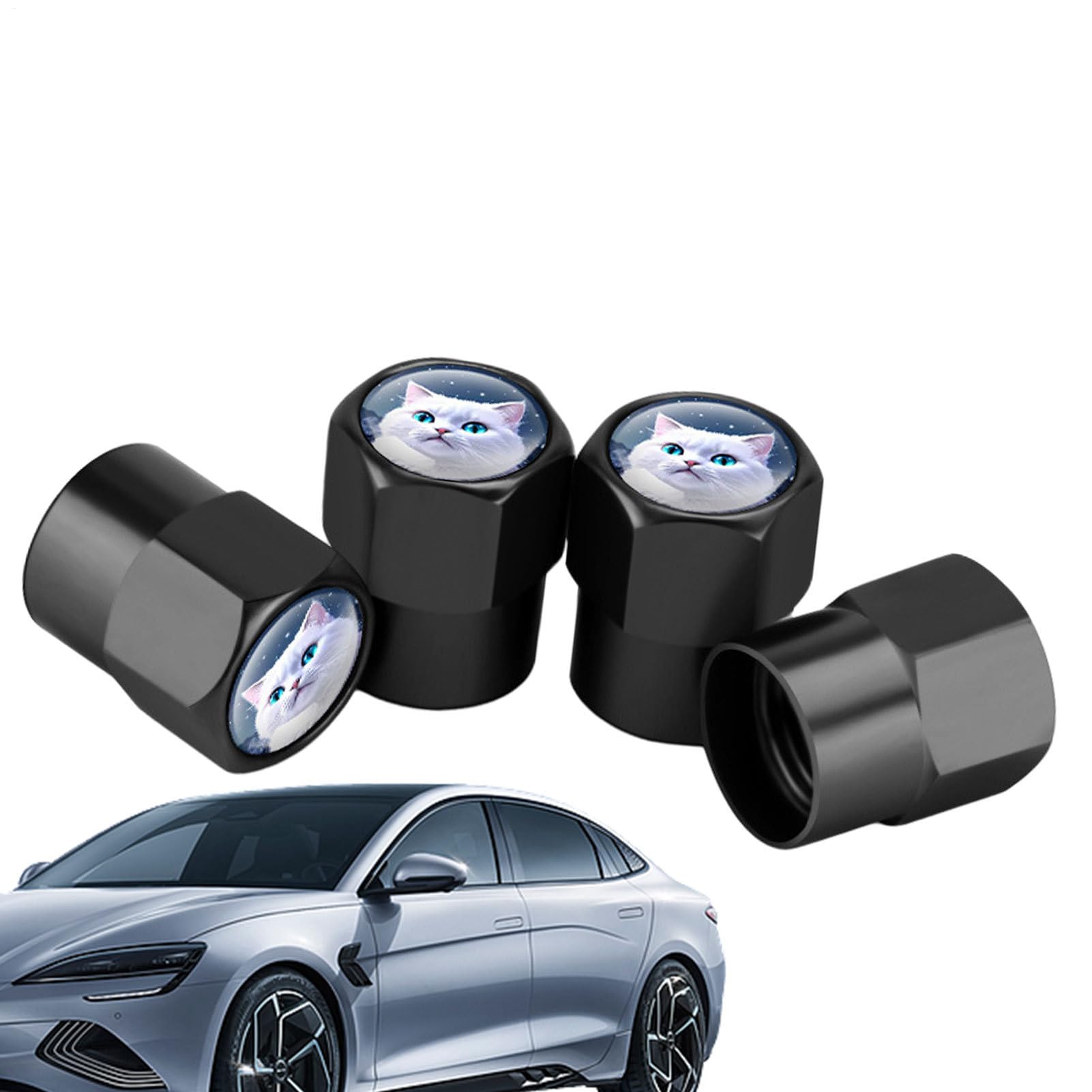Car Tire Air Caps - Katzenmuster -Ventil -Stammabdeckungen, dekorative staubdichte Aluminiumlegierungszubehör | Fit Rad Plug Set für Automobile, Motor, Fahr, Lastwagen, 4 Pack von Generisch