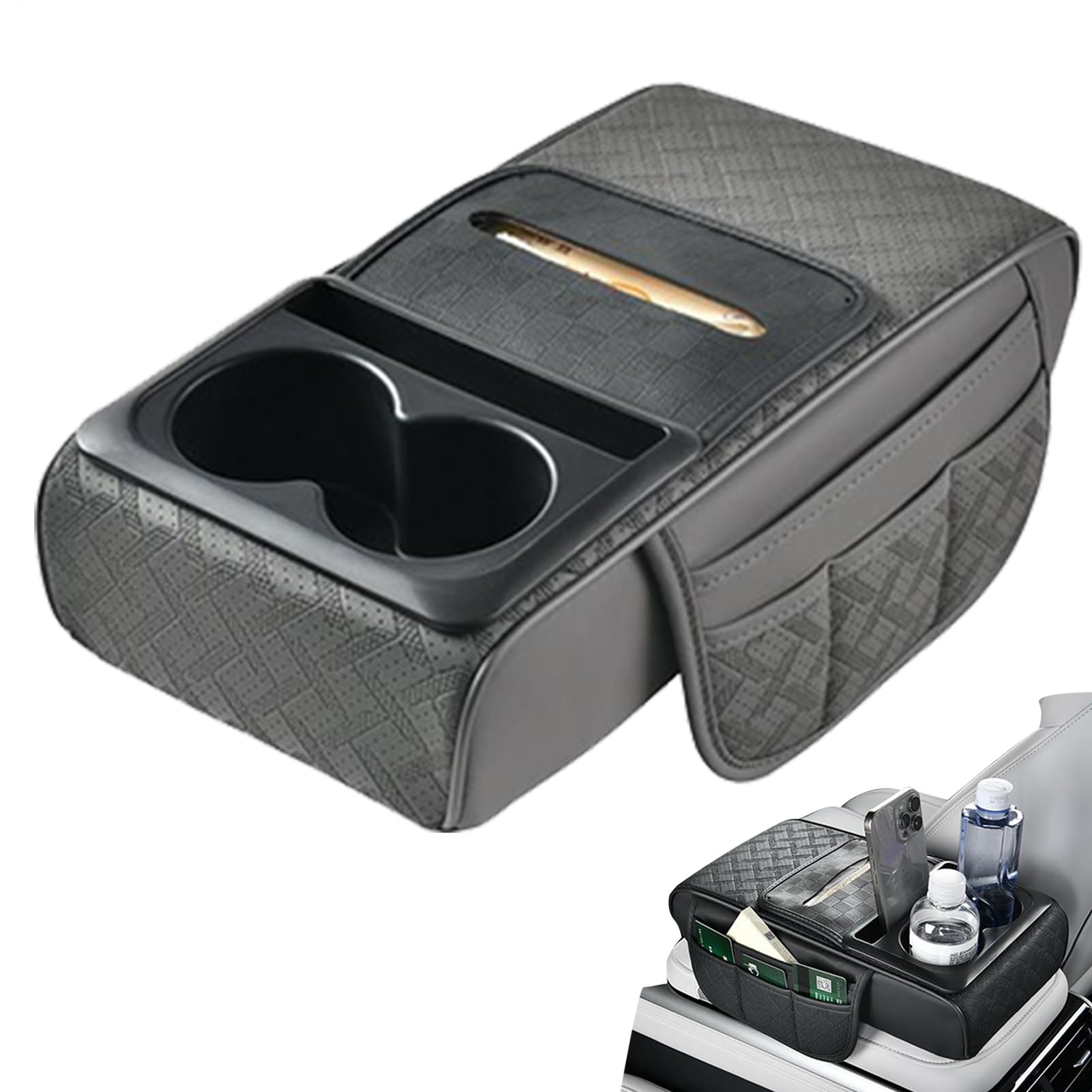 Center Console Cover, Leather Armrest Cushion with Cup Holder, Extended Pad with Tissue Box & Phone Slot, Premium Car Accessory for Comfort, Organization, Protection, Car Interior Center Console Cover, Leather Armrest Cushion with Cup Holder, Extended Pad with Tissue Box & Phone Slot, Premium Car Accessory for Comfort, Organization, Protection, Car Interior von Generisch