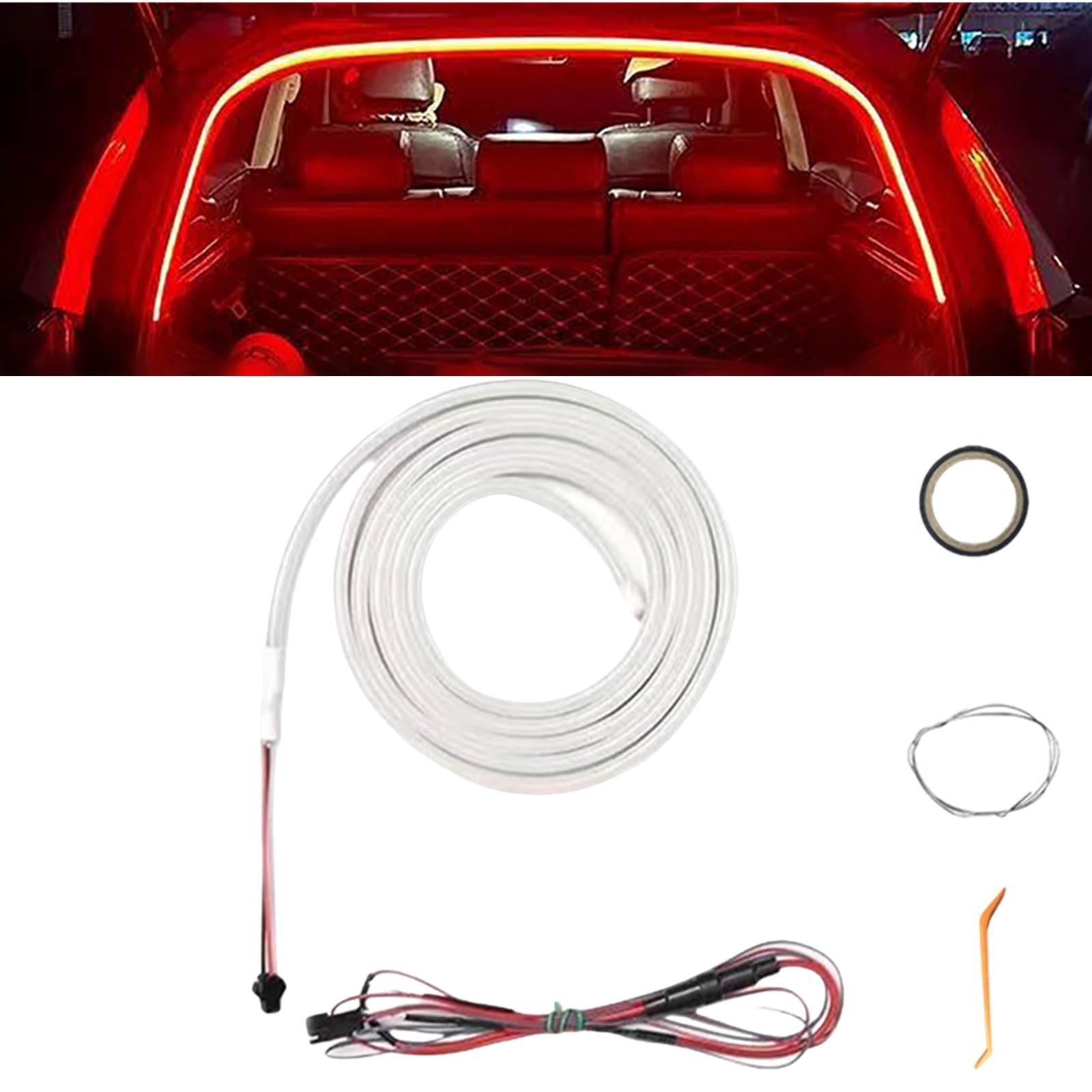 Dynamic Flowing Car Trunk Light Strip, Auto-Kofferraum Lichtstreifen, Automatischer Sensor Tail Box Light Strip, Led Strip Lights for Car Trunk Cargo Interior Illumination Decoration (Rot, 4M) von Generisch