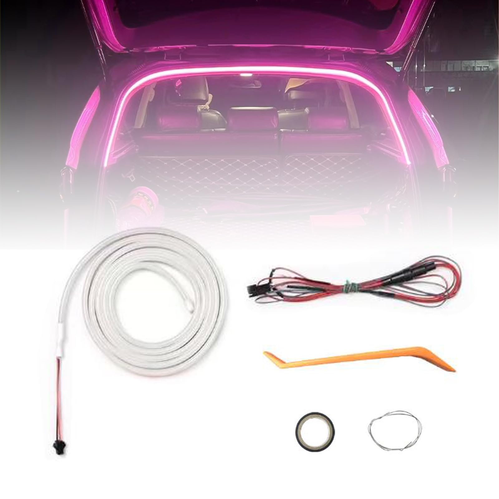 Dynamic Flowing Car Trunk Light Strip, Automatischer Sensor Tail Box Light Strip, Led Strip Lights for Car Trunk Cargo Area or Interior Illumination Decoration (Pink,Half Circle 2 Meters) von Generisch