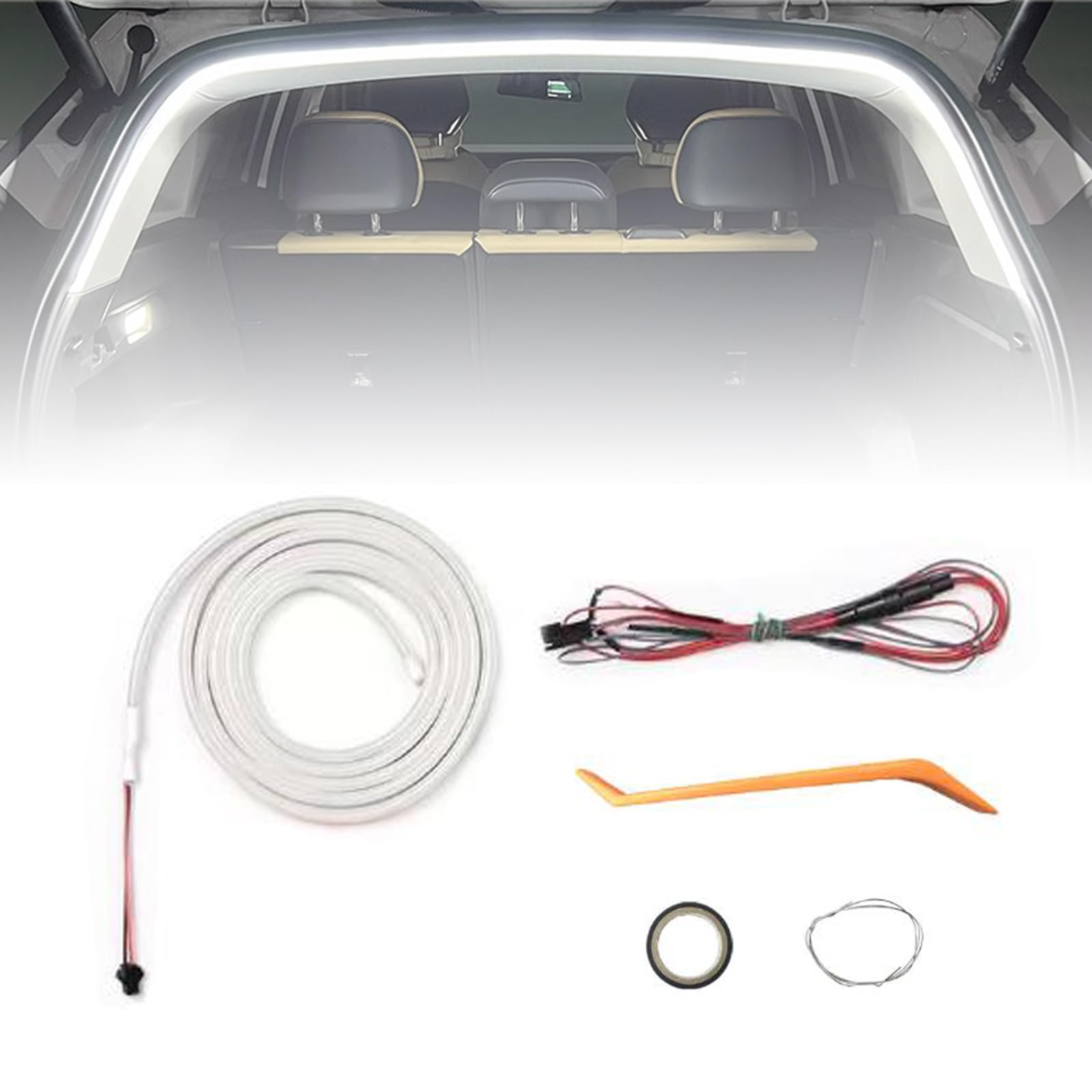 Dynamic Flowing Car Trunk Light Strip, Automatischer Sensor Tail Box Light Strip, Led Strip Lights for Car Trunk Cargo Area or Interior Illumination Decoration (White,Half Circle 2 Meters) von Generisch