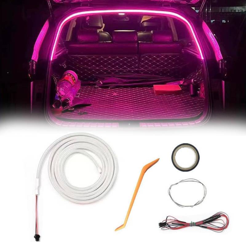 Dynamic Flowing Car Trunk Light Strip,Automatischer Sensor Tail Box Light Strip,LED-Lichtstreifen für LKW,Flexible Silikon LED Streifen Licht Für Auto Kofferraum Innenbeleuchtung (Rosa Lila, 2M) von Generisch
