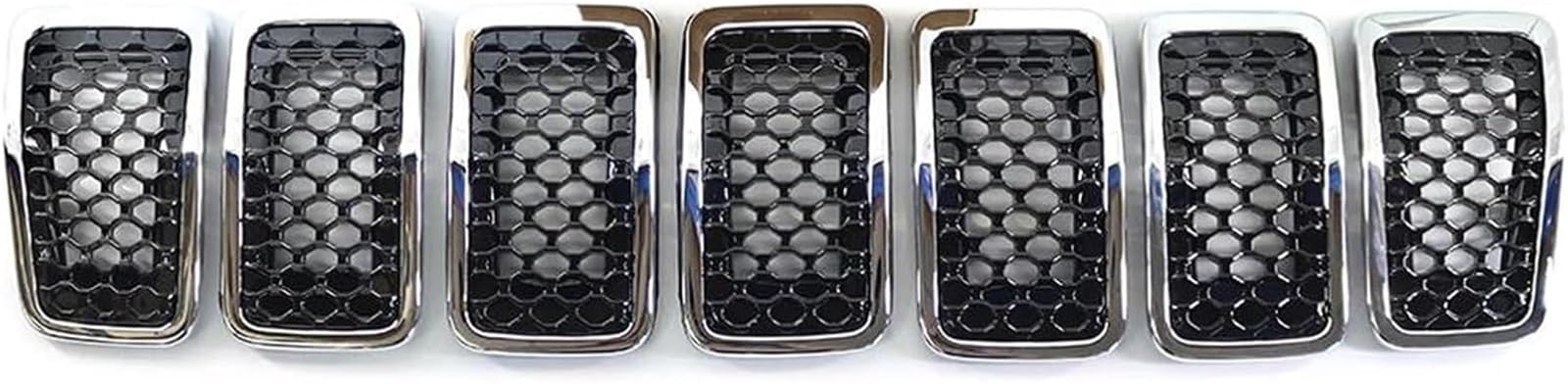 Fahrzeug-Frontgrill Auto Vorderen Stoßfänger Nieren Mesh Grille Glänzend Schwarz/für Chrom 7Pcs für Cherokee(Chrome Black) von Generisch