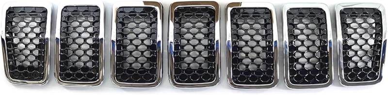 Fahrzeug-Frontgrill Auto Vorderen Stoßfänger Nieren Mesh Grille Glänzend Schwarz/für Chrom 7Pcs für Cherokee(Chrome Black) von Generisch