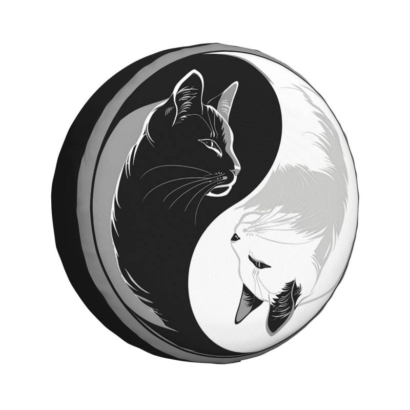 Generic Black White Cat Spare Tire Cover, Weatherproof UV Resistant Universal Wheel Protector for SUV RV Truck Trailer Camper, Tai Chi Wheel Tire Cover 14 Inch von Generisch