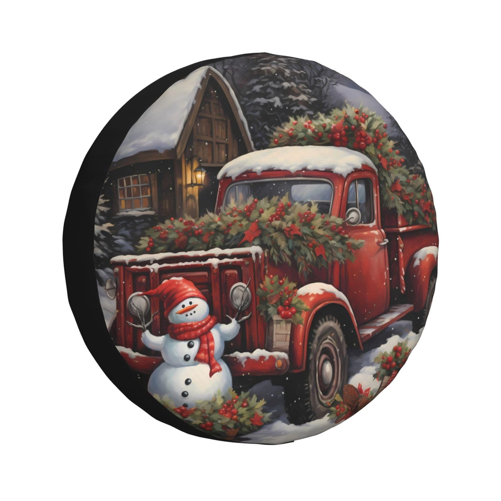 Generic Rote LKW-Ersatzreifenabdeckung, wetterfest, UV-beständig, Universal-Radschutz für SUV, Wohnmobil, LKW, Anhänger, Camper, Weihnachten, Schneemann, Rad-Abdeckung, 38,1 cm (15 Zoll) von Generisch