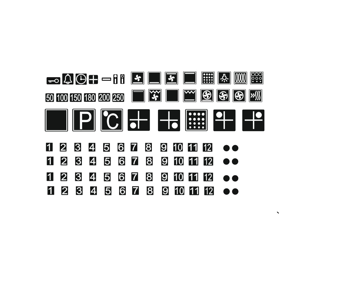 Generisch 1 Herd Aufkleber Set, E Herd Beschriftung Ofen Koch Schalter Zeichen Aufkleber, Abziehbild (R98) (schwarzer Hintergrund mit weißen Symbolen (R98/2) w) von Generisch