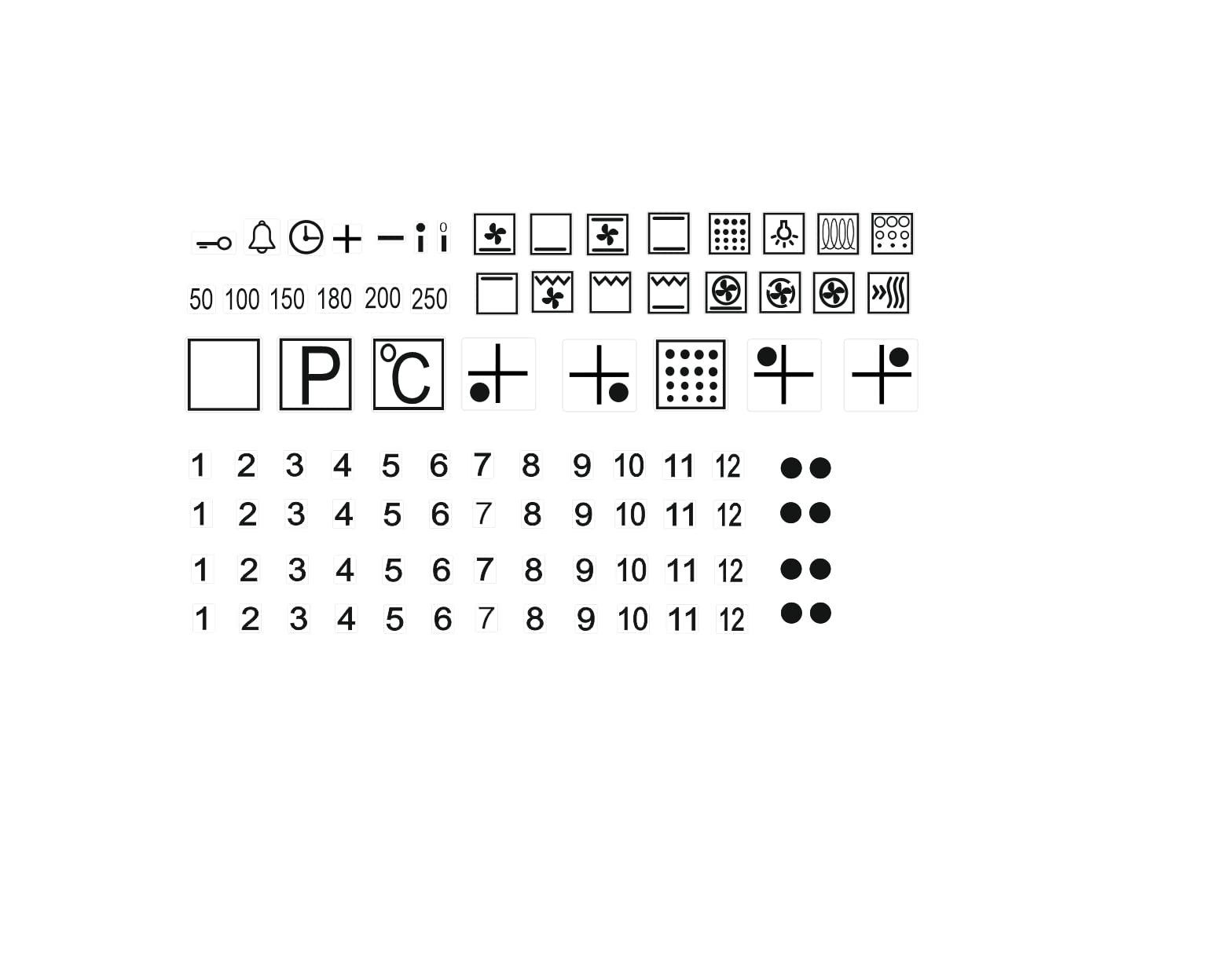 hegehof Generisch 1 Herd Aufkleber Set, E Herd Beschriftung Ofen Koch Schalter Zeichen Aufkleber, Abziehbild (R98) (transparenter Hintergrund mit schwarzen Symbolen (R98/3) t) von Generisch