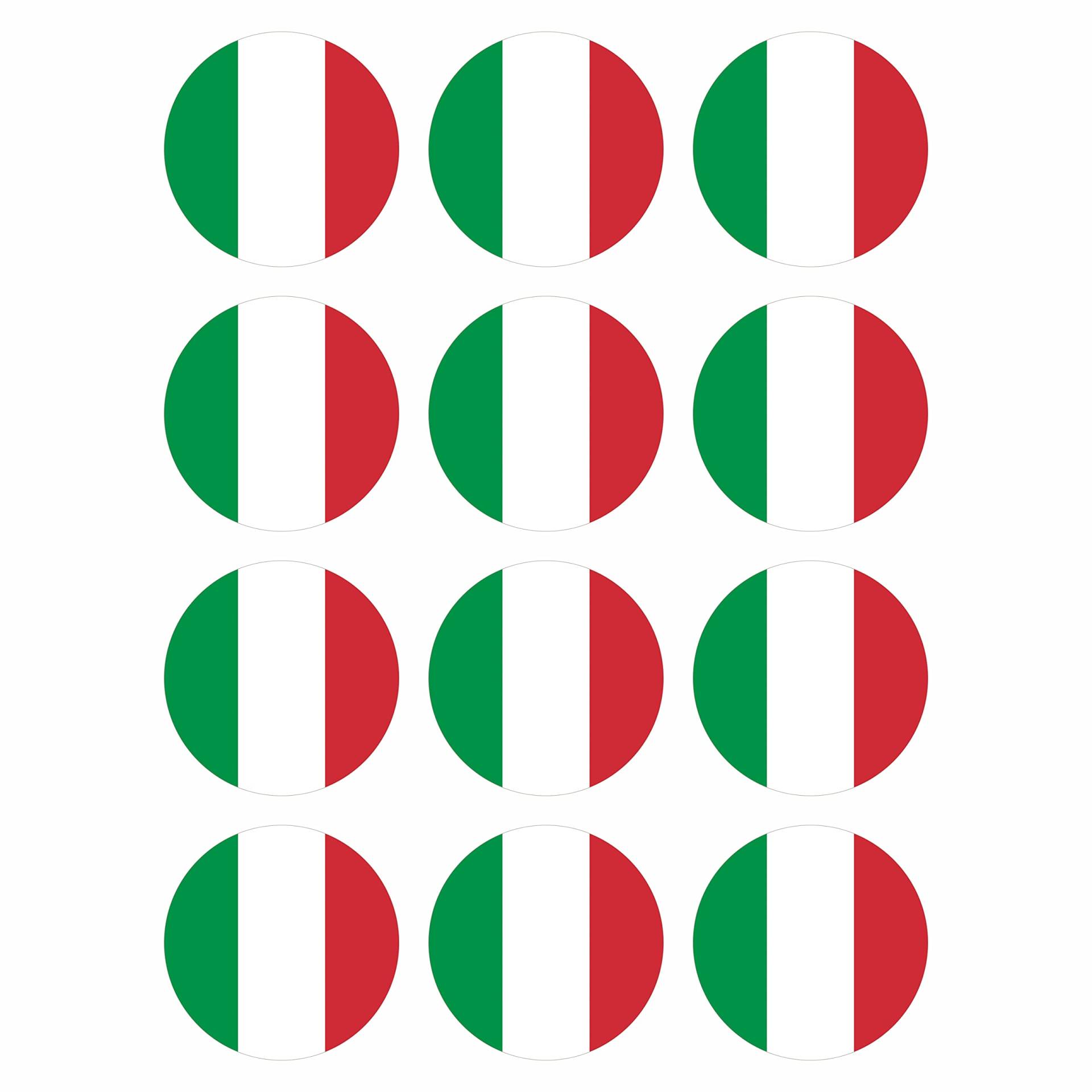 Generisch 12 Stück Aufkleber Italien Flagge Rund 4 cm | Italy Flag | wetterfest & UV Schutz | Set von Generisch