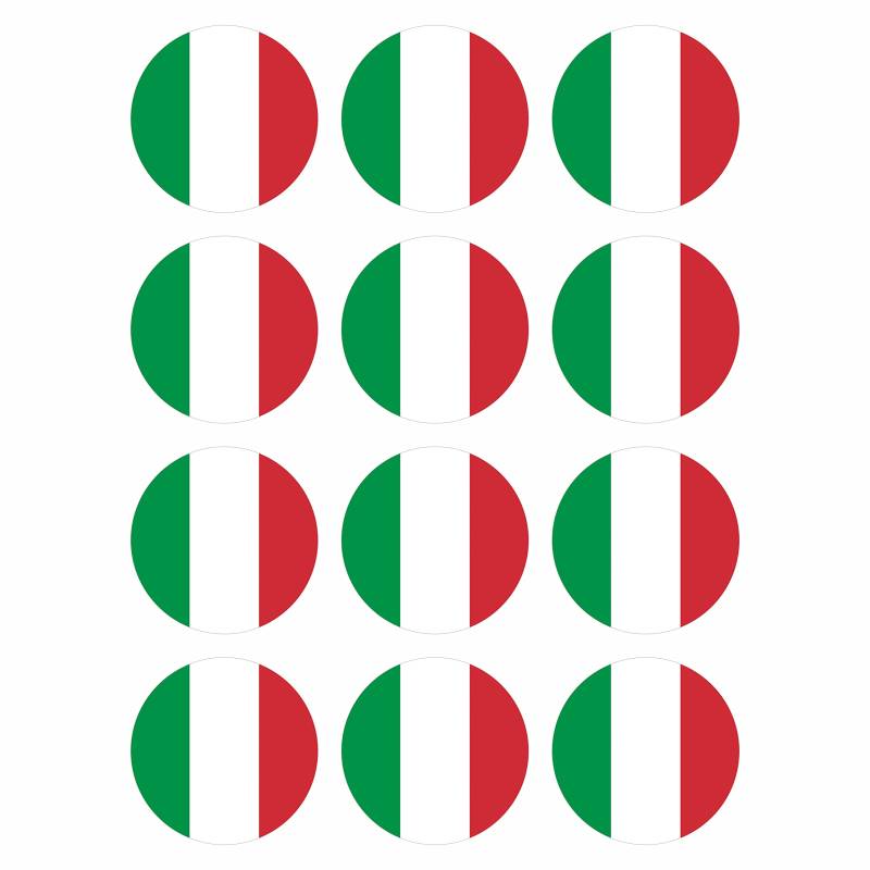 Generisch 12 Stück Aufkleber Italien Flagge Rund 4 cm | Italy Flag | wetterfest & UV Schutz | Set von Generisch