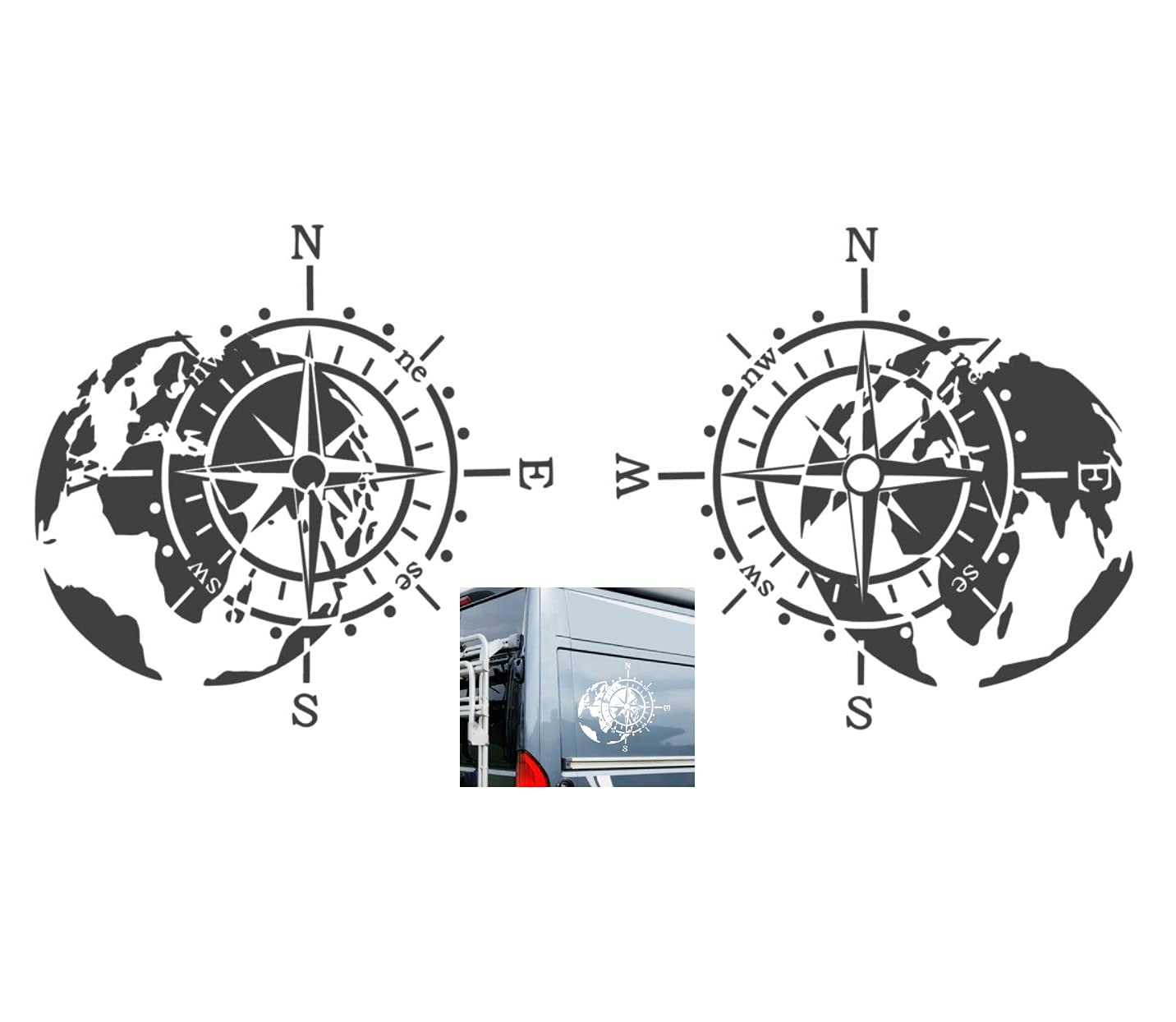 generisch 2 Stück Kompass Aufkleber Siehe Titelbild, Silhouette Aufkleber (302/5) (weiß matt, 30 x 29 cm) von generisch