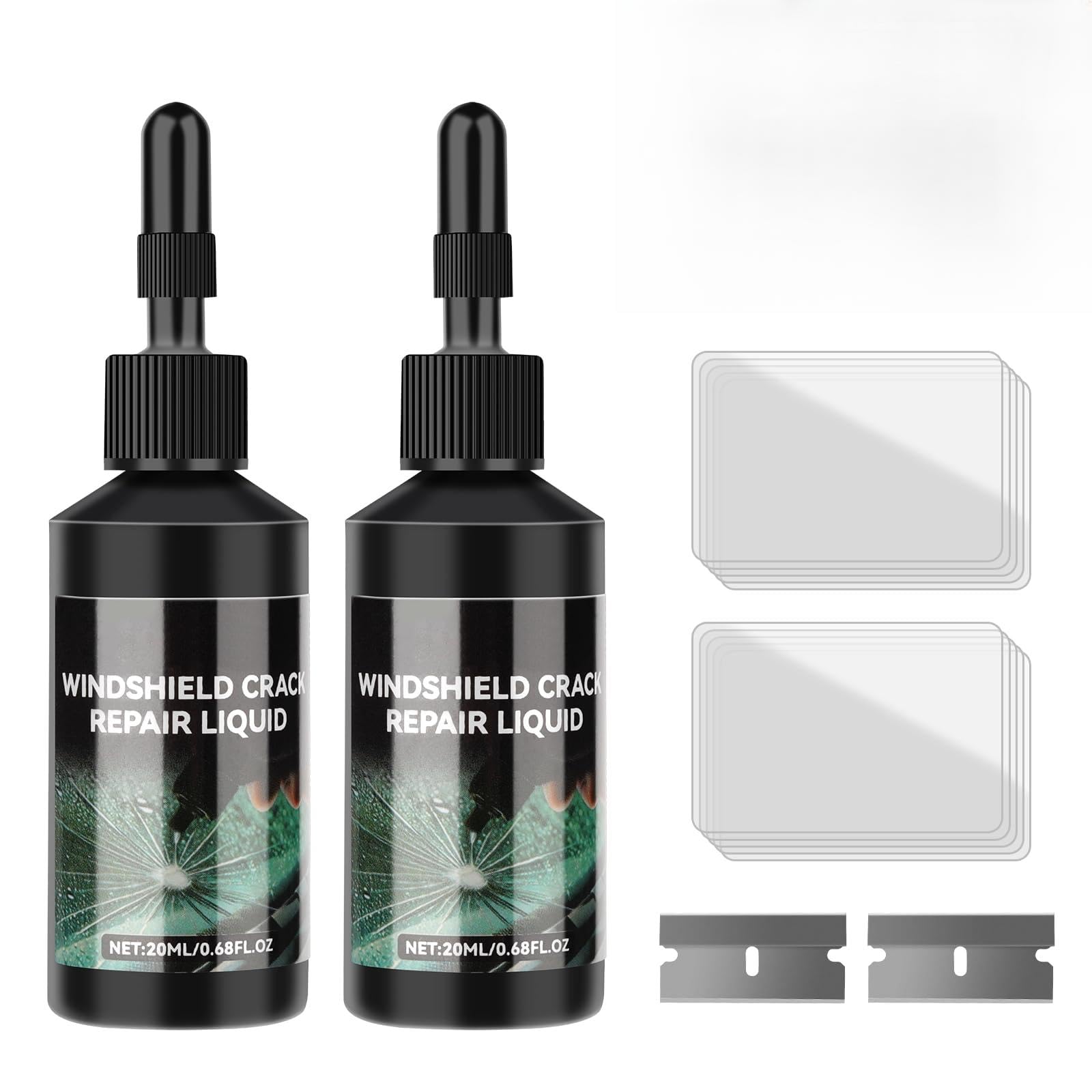 Generisch 2 Stück Steinschlag Reparaturset Windschutzscheibe, 2025 Neu Windschutzscheibe Reparaturset Glas Reparatur Set Windshield Crack Repair Kit für Reparatur Rissen, Löchern, Rissen von Generisch