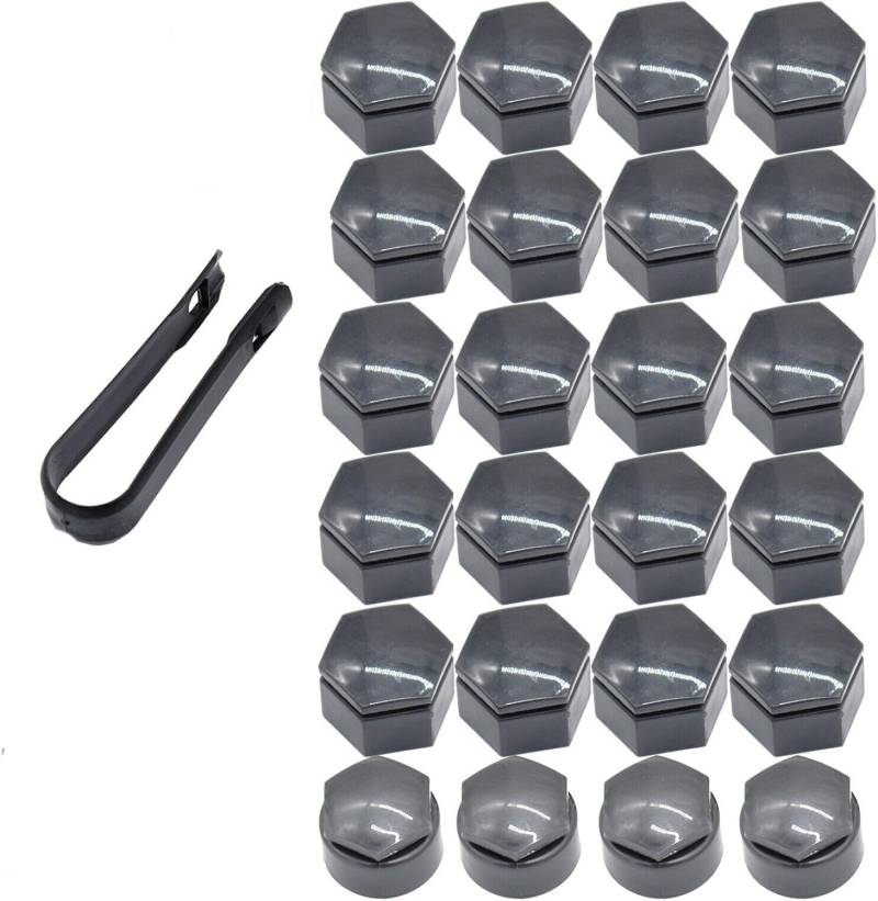 Generisch 24 Stück 22 mm Radmutter-Abdeckkappen, Radmutterabdeckungen, für Opel Insignia A Mk1 2010–2017, 22 mm, Grau, Radmutterkappe, Verschlusskappen und Werkzeugset von Generisch