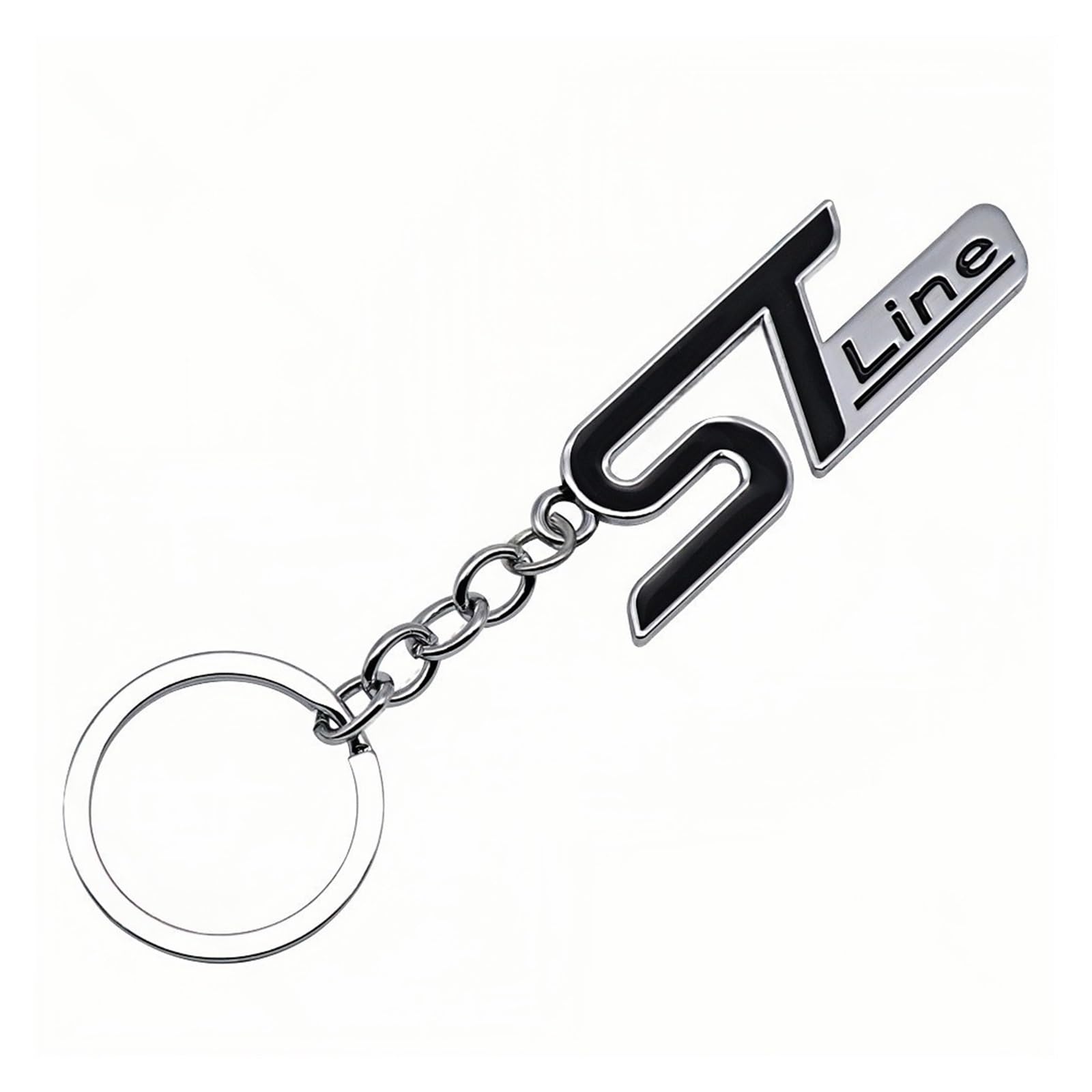 Generisch 3D-Metall-Schlüsselanhänger mit ST-Line-Emblem, kompatibel mit Fiesta Kuga Escape Vignale(Silver Black) von Generisch