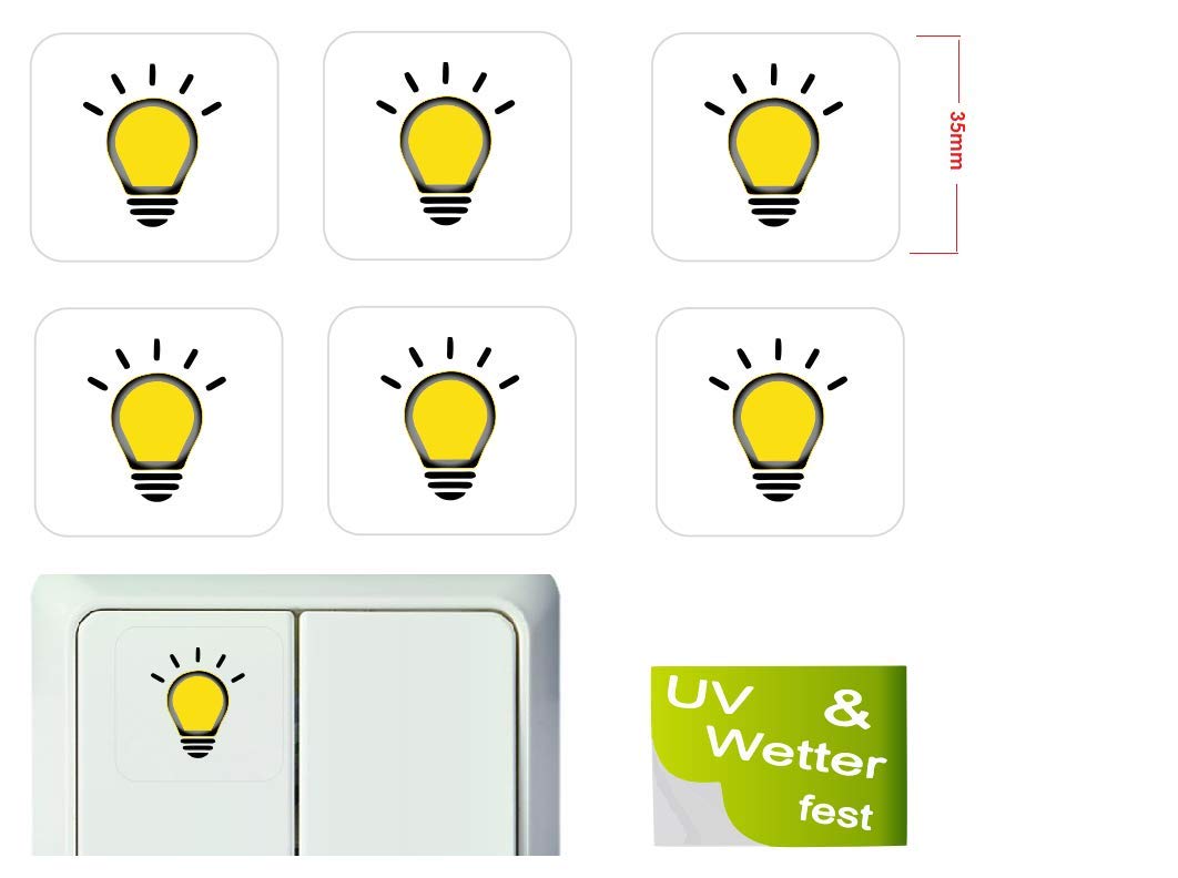 Generisch 6 Stück Lichtschalter Aufkleber Licht Schalteraufkleber Schalter Sticker (R15/1) (35x35mm) von Generisch