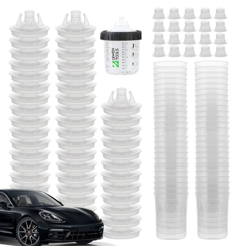 Generisch Autolack-Mischbecher,Automobil-Sprühbecher-Sichere Sprühfarbe mit klarer Skala,Lackierwerkzeuge und -ausrüstung mit Spritzpistolen und Zubehör für 50 Becher- und Deckelsysteme von Generisch