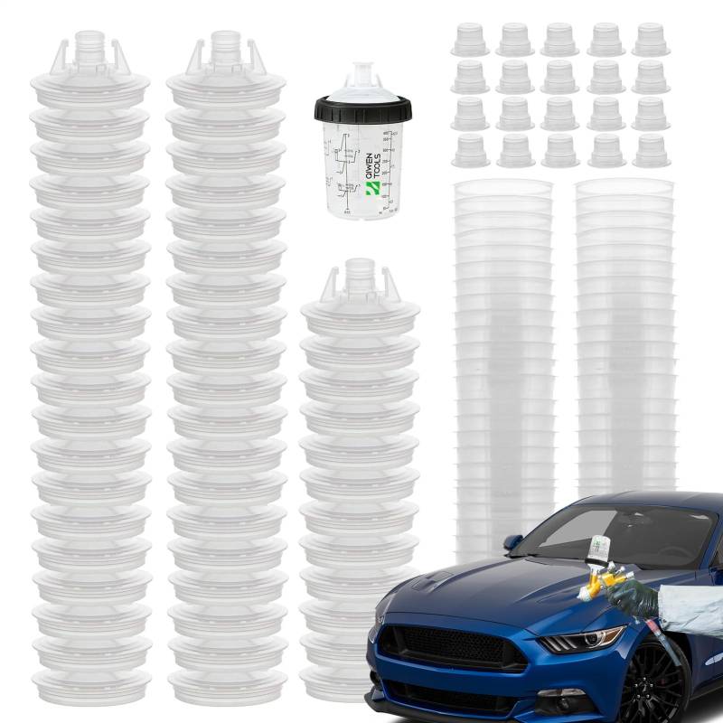 Generisch Autolack-Mischbecher,Automobil-Sprühbecher-Sichere Sprühfarbe mit klarer Skala,Lackierwerkzeuge und -ausrüstung mit Spritzpistolen und Zubehör für 50 Becher- und Deckelsysteme von Generisch