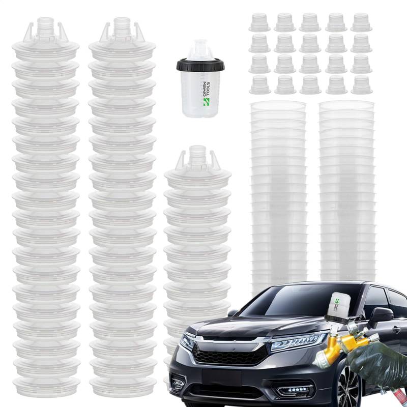 Generisch Autolack-Mischbecher,Automobil-Sprühbecher-Sichere Sprühfarbe mit klarer Skala,Lackierwerkzeuge und -ausrüstung mit Spritzpistolen und Zubehör für 50 Becher- und Deckelsysteme von Generisch
