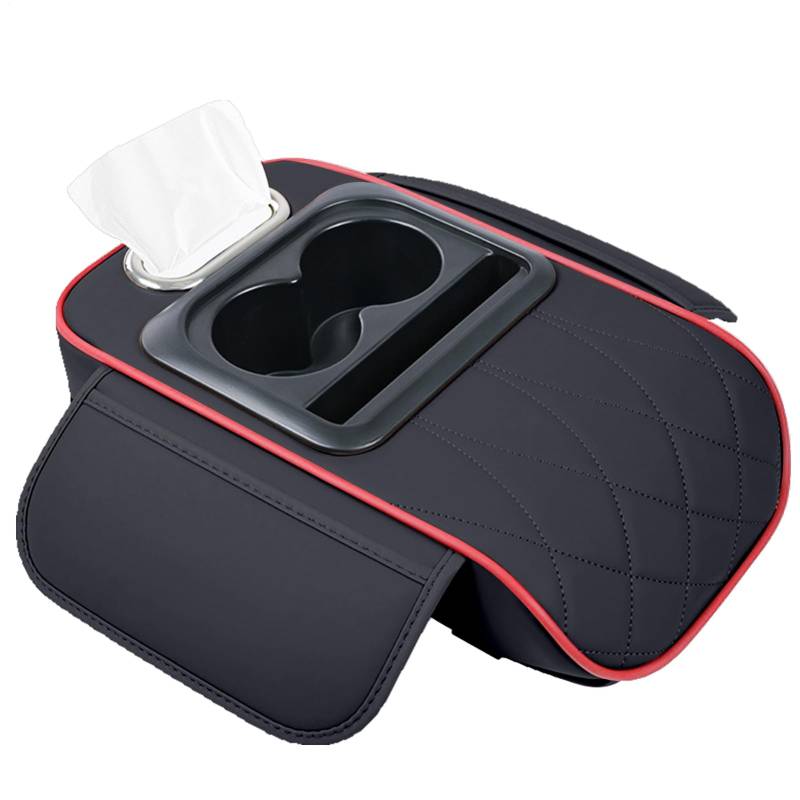 Generisch Autoskonsole -Kissenkissen, Armruhe für | 5-in-1 PU Lederkonsole-Abdeckung mit Tassenhalter - Telefon -Slot -Autozubehör mit 2 Aufbewahrungsbeutel -Tissue -Box für Fahrzeug von Generisch