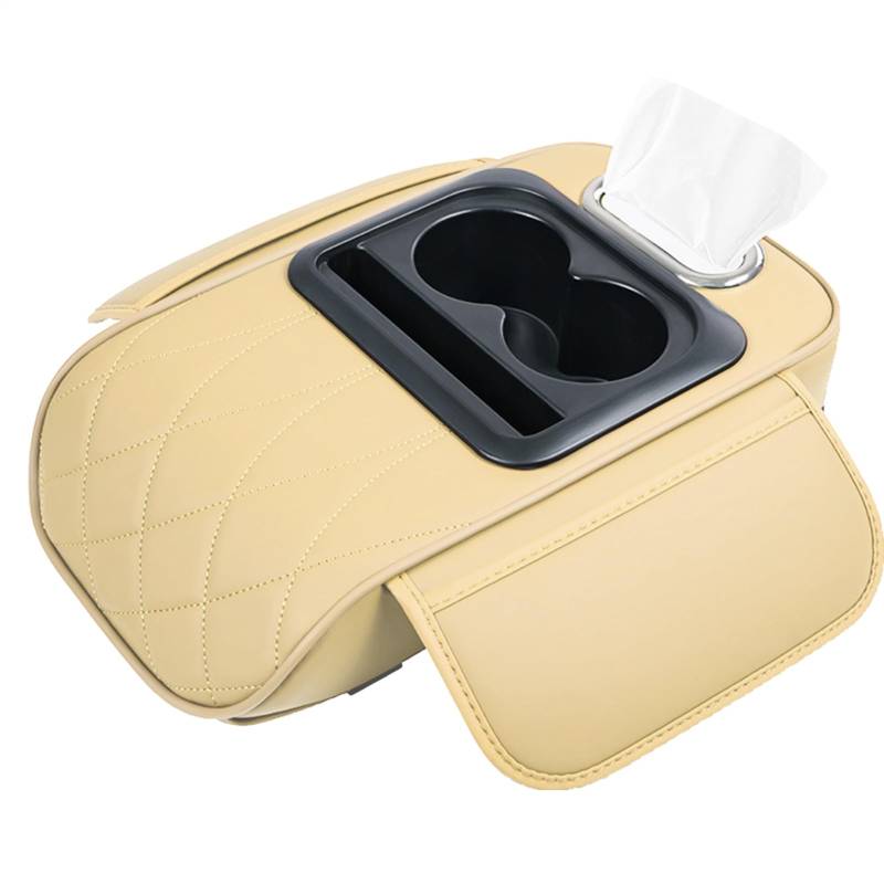 Generisch Autoskonsole -Kissenkissen, Armruhe für | 5-in-1 PU Lederkonsole-Abdeckung mit Tassenhalter - Telefon -Slot -Autozubehör mit 2 Aufbewahrungsbeutel -Tissue -Box für Fahrzeug von Generisch
