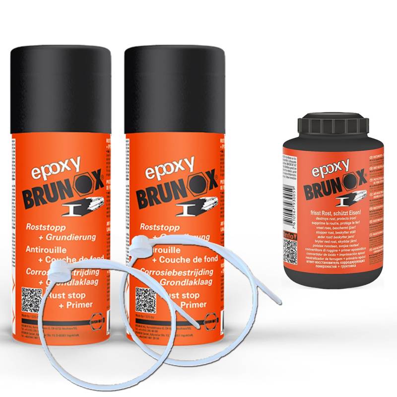 Generisch BRUNOX EPOXY Set: 2X 400ml Sprühflaschen, 1x 250ml Dose + 2X Hohlraumsonden Rostumwandler & Grundierung Effektive Rostbehandlung mit Brunox in praktischer Spray- und Dosenform von Generisch