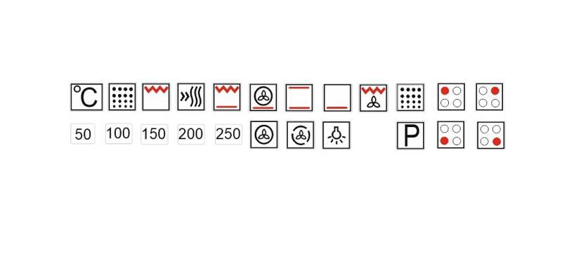 Generisch EIN Set mit 23 Stück Herd Aufkleber E Herd Beschriftung Ofen Koch Schalter Zeichen Symbole (R59) (schwarz rote Symbole auf Transparenten Hintertgrund, 5 x 5 mm) von Generisch