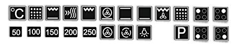 Generisch EIN Set mit 23 Stück Herd Aufkleber E Herd Beschriftung Ofen Koch Schalter Zeichen Symbole (R59) (weiße Symbole auf schwarzen Hintergrund, 14x14mm) von Generisch