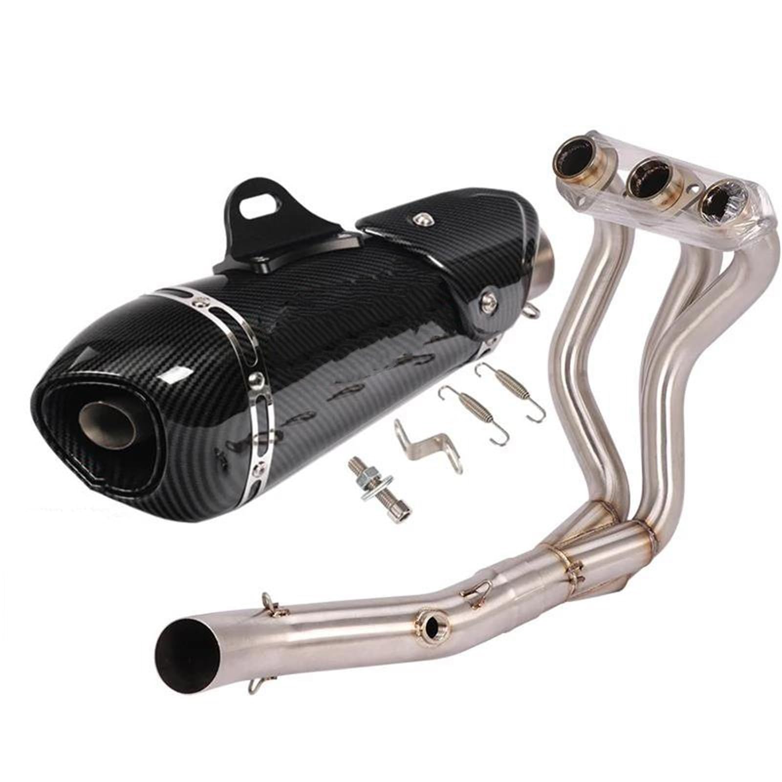 Generisch Endrohr Komplettes Motorrad-Auspuffrohr Vorne Link Kohlefaser-Schalldämpfer Für Y&amaha MT-09 FZ-09 MT09 FZ09(Style 4) von Generisch