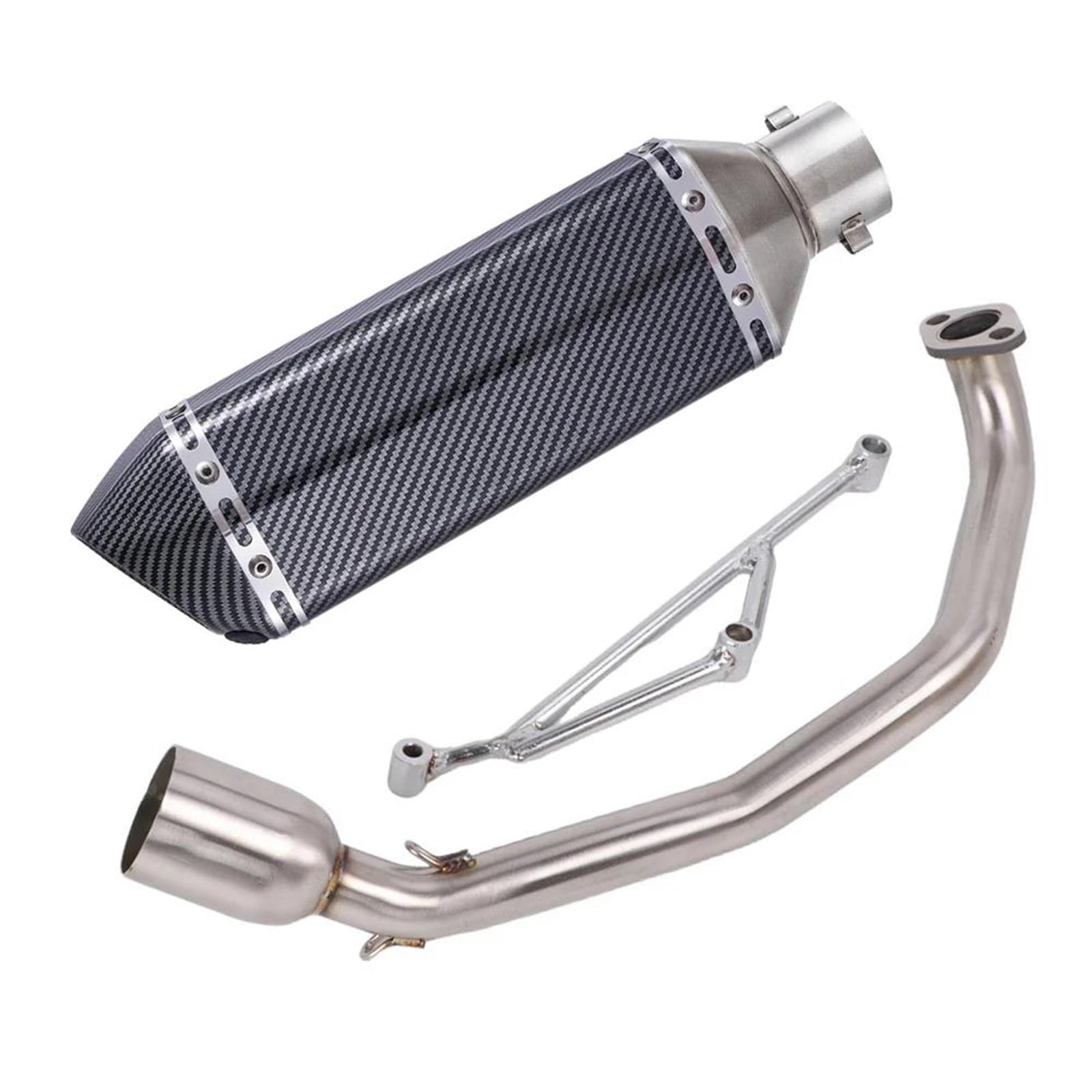 Generisch Endrohr Motorrad-Auspuff-Modifikationsschalldämpfer-Komplettsystem Mit Vorderer Pleuelstange Für Y&amaha GY6-125 GY6-150 GY6 125CC 150CC(Style 1) von Generisch