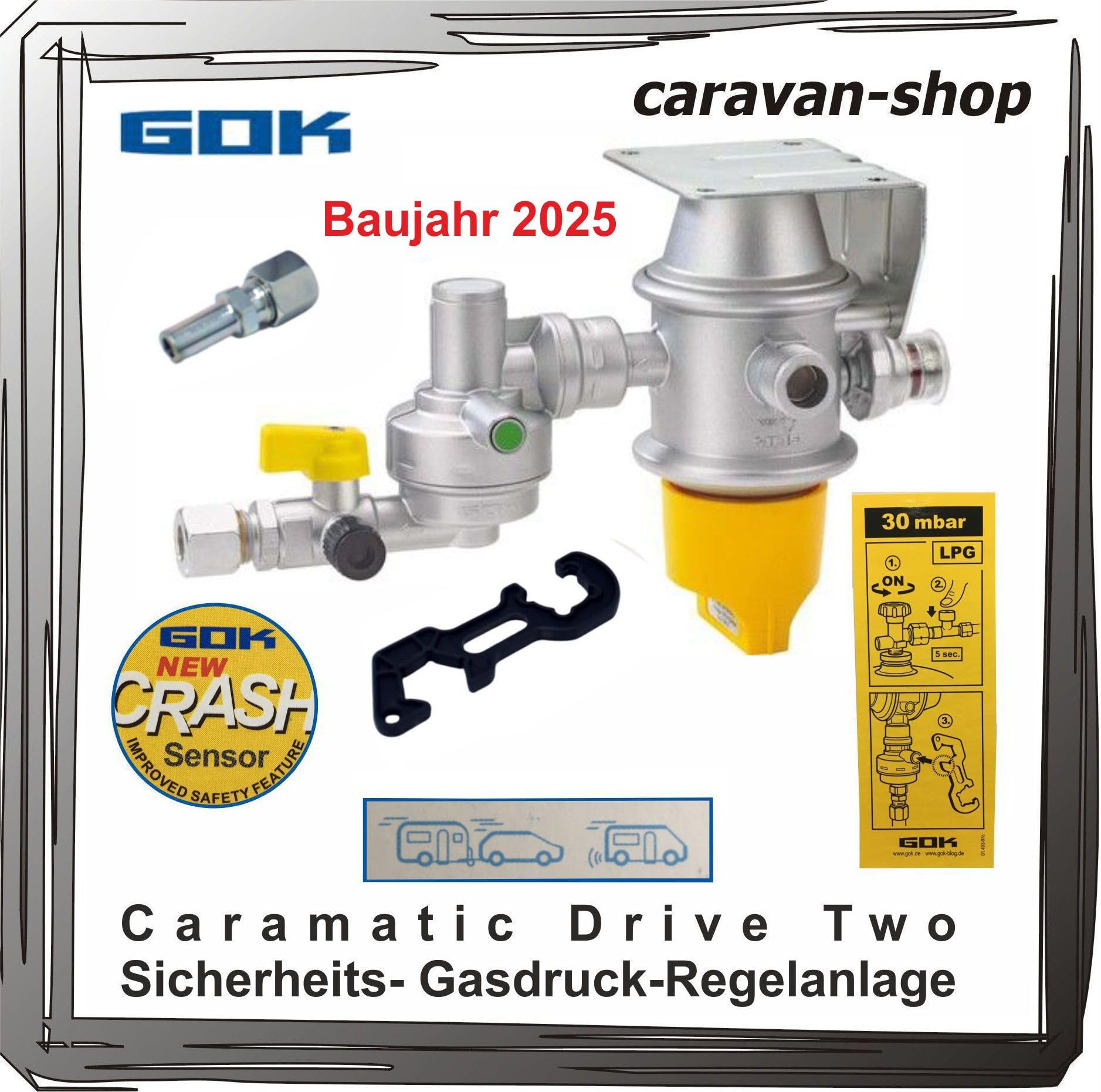 Generisch GOK Caramatic DriveTwo 30mbar horizontal Caravan Wohnmobil Crash-Sensor Propan von Generisch