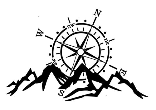 generisch Kompass Berge Windrose Aufkleber, Silhouette Aufkleber (302/8/3) (schwarz Glanz, 40 x 26 cm) von generisch