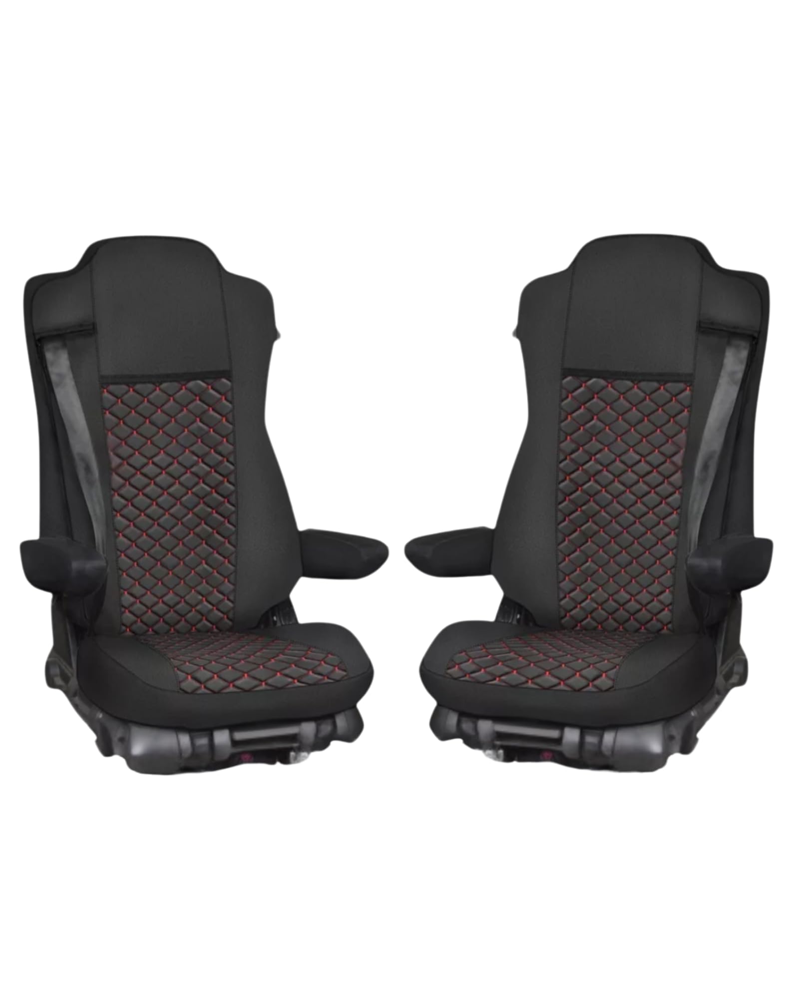 Generisch LKW Sitzbezüge für Mercedes Actros MP4 MP5 mit klappbarem Beifahrersitz (Schwarz mit roten Nähten) von Generisch