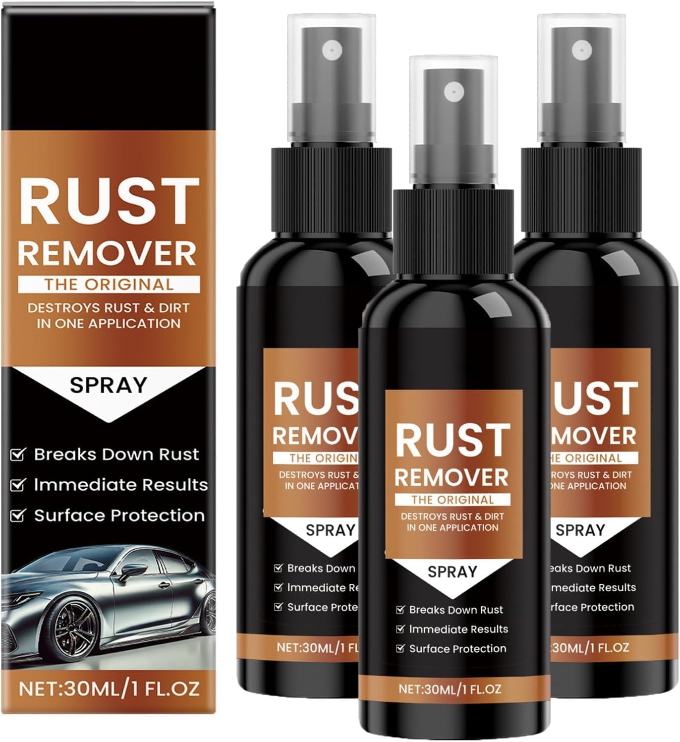 Generisch Rostlöser-Spray, Autokratzer-Entferner, Rostlöser für Metall, Eisenfleckenreiniger für Verschiedene Oberflächen, Hochleistungs-Rostlöser für Metall, Werkzeuge, Autos, Ketten (3PC) von Generisch