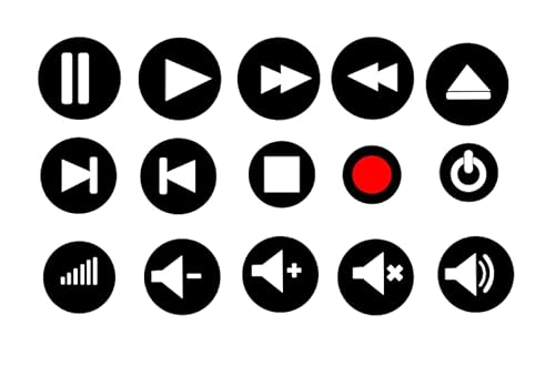 Generisch Symbole für Player, DVD CD Video HiFi MP3 Player Kassette Play Pause Stop Rewind Aufkleber Sticker (Rw95/7) (5 mm) von Generisch