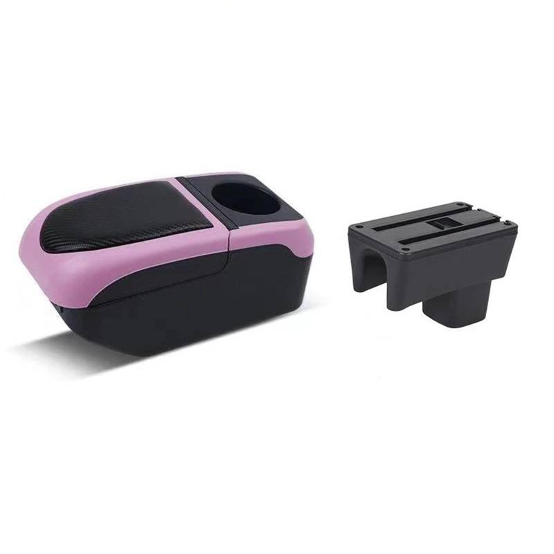 Generisch Verstellbare Armlehnen-Aufbewahrungsbox Armlehnenbox Für Suzuki Für Swift 2005–2022 Doppellagige Mittelkonsolen-Organizerbox Zubehör(Black-pink) von Generisch