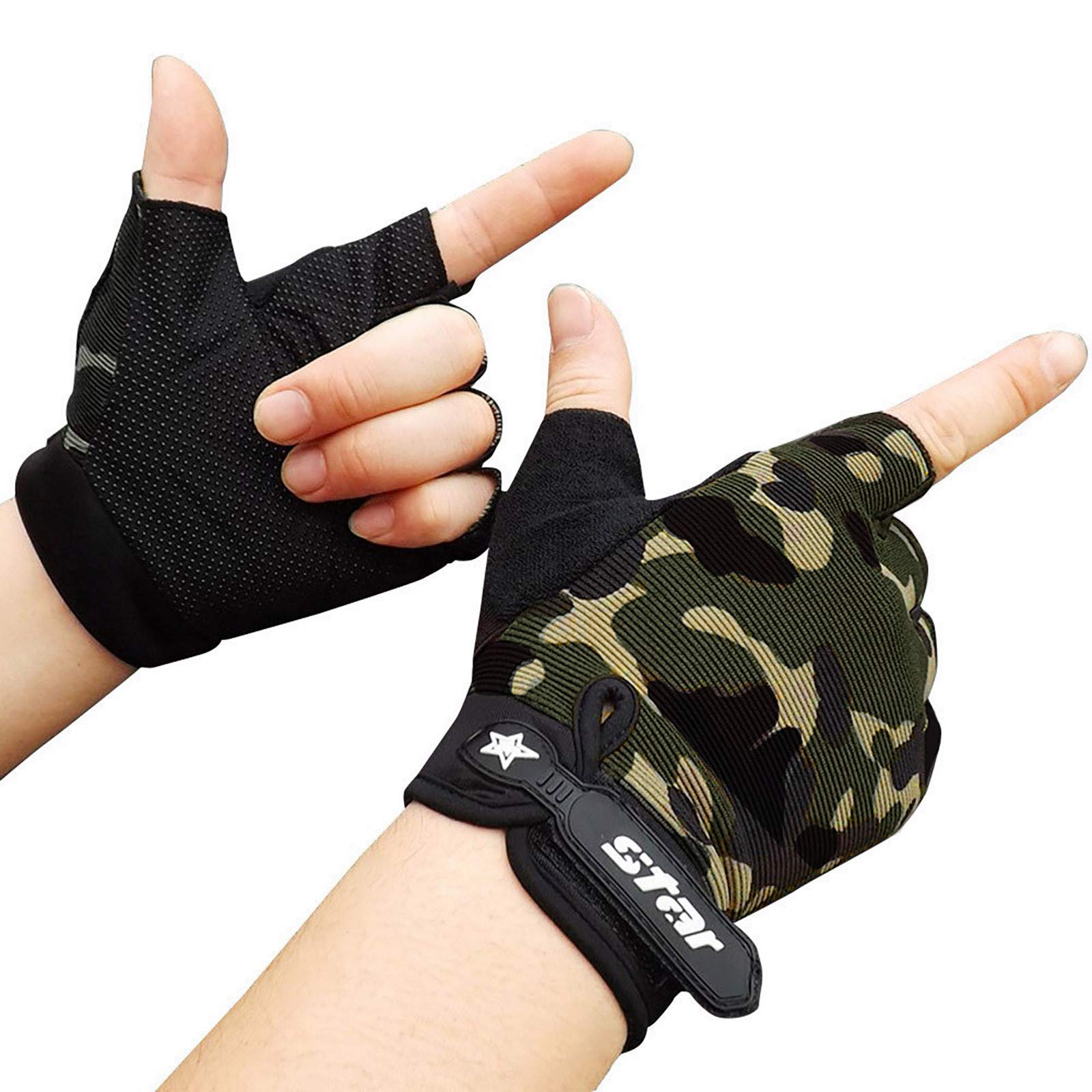 Handschuhe Winter Fahrradhandschuhe Herren Arbeitshandschuhe Herren Lederhandschuhe Herren Outdoor Warme Winterhandschuhe Halb Fingerlose Handschuhe (Camouflage, L) von Generisch