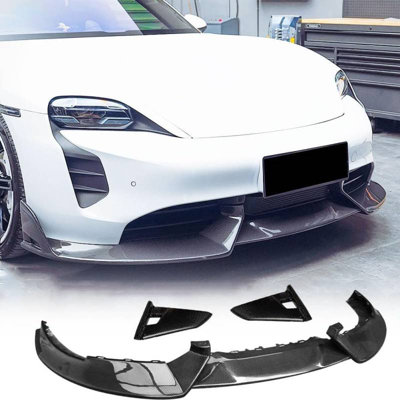 Karbonfaser-Frontstoßstangenlippe für Porsche Taycan 4S Limousine 2019–2024 Frontlippe Kinnspoiler Splitter von Generisch