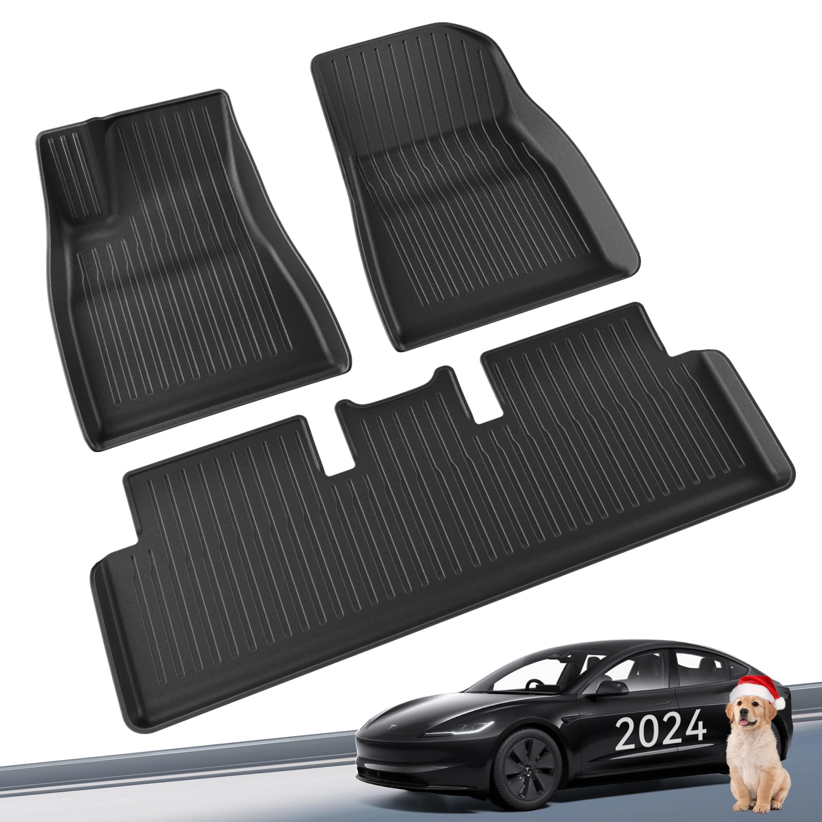 LANTU Tesla Model 3 2024 Fußmatten 3 Pcs Allwetter 3D Hoher Rand rutschfest Wasserdicht Fußmatten 3-lagiges Design Bodenbeläge für Model 3 2024 Highland Zubehör von Generisch