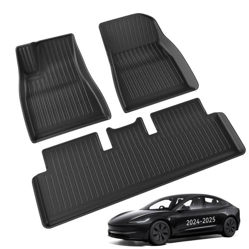 LANTU Fußmatten 3 Pcs für Tesla Model 3 2024-2025 Allwetter 3D Hoher Rand rutschfest Wasserdicht Fußmatten 3-lagiges Design Bodenbeläge für Model 3 Highland Zubehör von LANTU