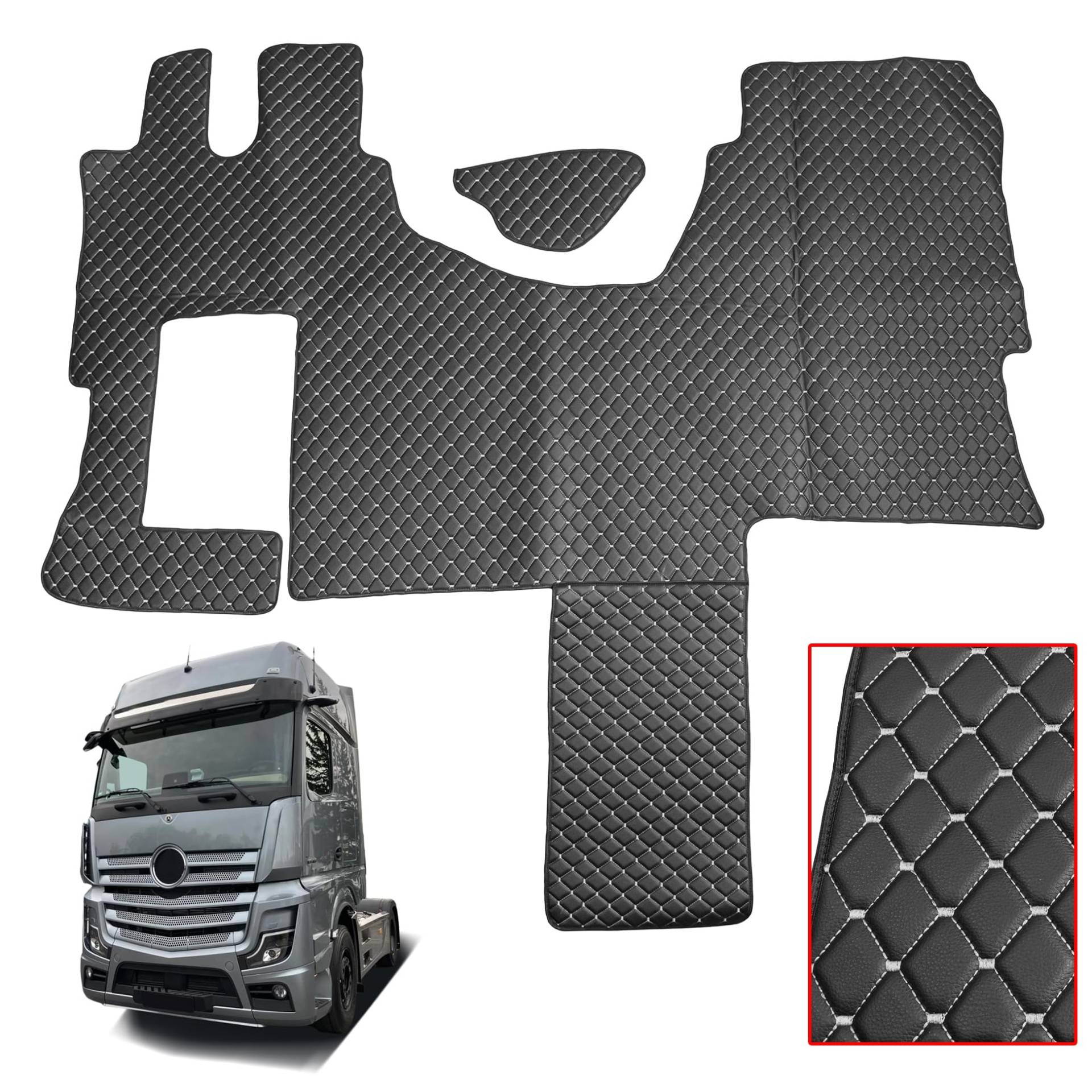 LKW Fußmatten Öko-Leder Passend Für Mercedes Actros MP4 MP5 L Solostar/Für Automatikgetriebe/Schwarz Mit Weiss Stitche LKW Fußmatten Öko-Leder Passend Für Mercedes Actros MP4 MP5 L Solostar/Für Automatikgetriebe/Schwarz Mit Weiss Stitche von Generisch