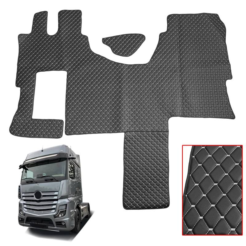 LKW Fußmatten Öko-Leder Passend Für Mercedes Actros MP4 MP5 L Solostar/Für Automatikgetriebe/Schwarz Mit Weiss Stitche von Generisch