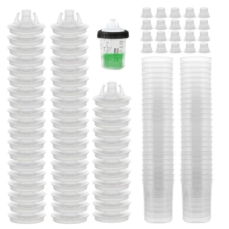 Lacksystem Hartbecher - 50pcs Clear Paint Mix Container, Auto Refinish Paint Cup Kit | Autogemälde Vorräte Mit Abgestuften Tassen Und Deckeln, Farbvorbereitungsgetriebe Für Sprühpistolenanwendungen von Generisch
