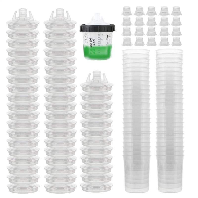 Lacksystem Hartbecher - 50pcs Clear Paint Mix Container, Auto Refinish Paint Cup Kit | Autogemälde Vorräte Mit Abgestuften Tassen Und Deckeln, Farbvorbereitungsgetriebe Für Sprühpistolenanwendungen von Generisch
