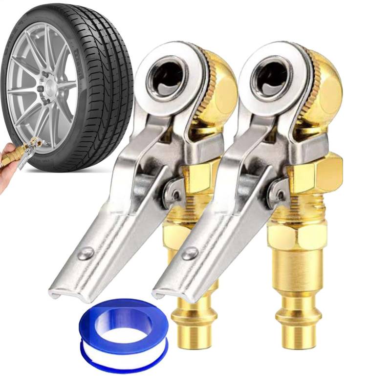 Lock Inflate Air Chuck,Air Chucks für Reifen,2 Stück Reifenfüllfutter | Keine Leckage, -Reifenspannfutter mit geschlossenem Durchfluss, sicheres Fahrzeug-Inflator-Kompressor-Pumpe-Anschlusszubehör von Generisch
