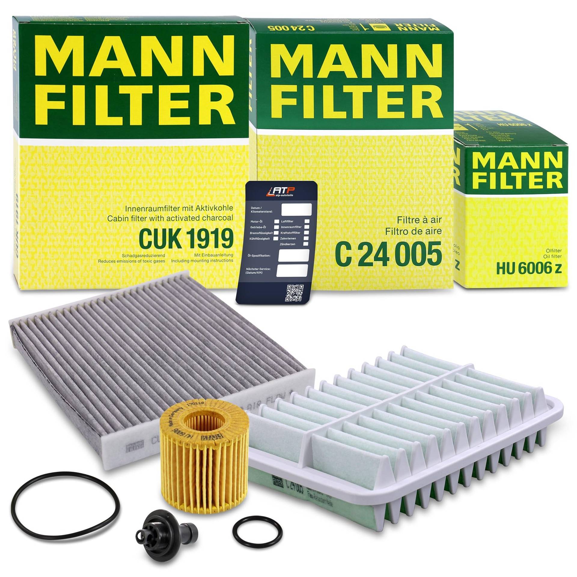 MANN-FILTER Filterset 1x MANN-FILTER Ölfilter, 1x MANN-FILTER Luftfilter, 1x MANN-FILTER Innenraumfilter (Aktivkohlefilter), 1x Ölwechselanhänger, von Generisch