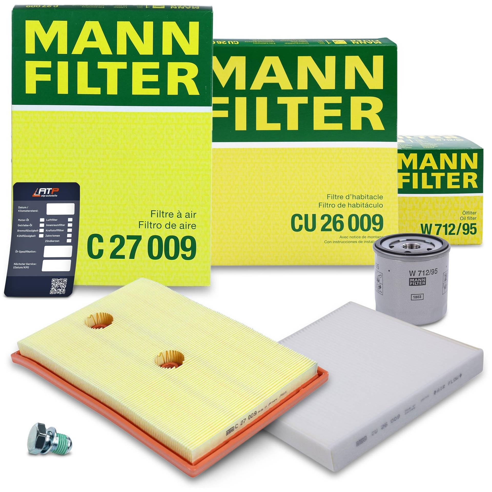 MANN-FILTER Inspektionspaket 1x MANN-FILTER Ölfilter, 1x MANN-FILTER Luftfilter, 1x MANN-FILTER Innenraumfilter, 1x Ölablassschraube mit Dichtring, 1x Serviceanhänger von Generisch